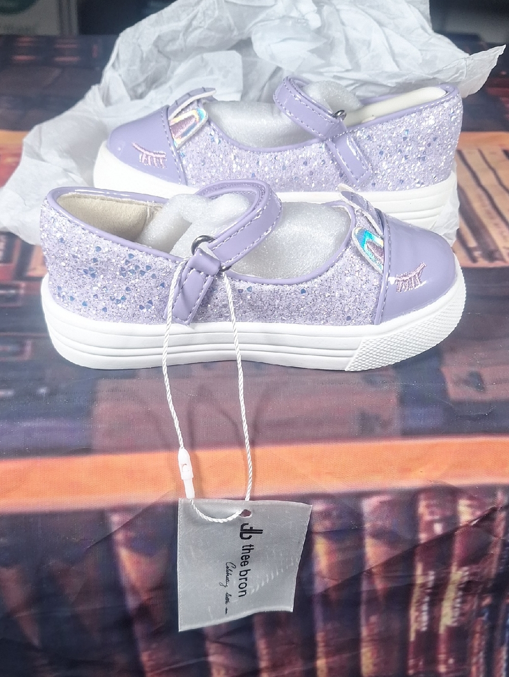 TheeBron Kids' Sparkle Lavender Mary Jane Sneakers